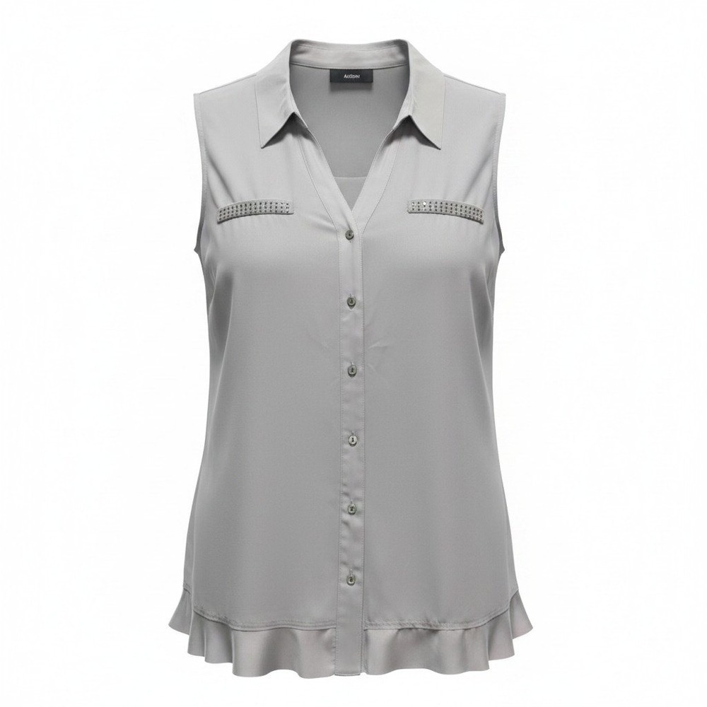 Sleeveless Blouse Alfani 12‎ Womens Gray Excellent Rhinestone Tiered Ruffle Back